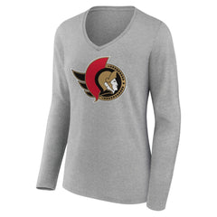 Ottawa Senators Women's Primary Logo Team Long Sleeve V-Neck T-Shirt On Sale
