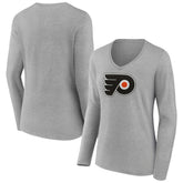 Philadelphia Flyers Women's Primary Logo Team Long Sleeve V-Neck T-Shirt Outlet