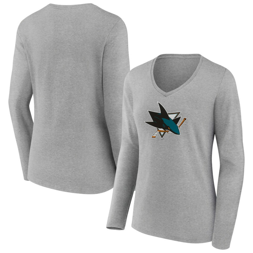 San Jose Sharks Women's Primary Logo Team Long Sleeve V-Neck T-Shirt On Sale