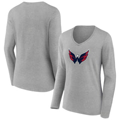 Washington Capitals Women's Primary Logo Team Long Sleeve V-Neck T-Shirt On Sale