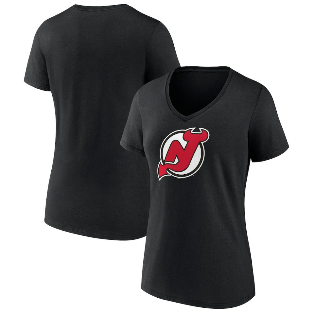 New Jersey Devils Women's Team Primary Logo V-Neck T-Shirt On Sale