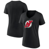 New Jersey Devils Women's Team Primary Logo V-Neck T-Shirt On Sale