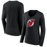 New Jersey Devils Women's Primary Team Logo Long Sleeve V-Neck T-Shirt Outlet