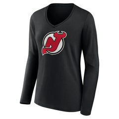 New Jersey Devils Women's Primary Team Logo Long Sleeve V-Neck T-Shirt Outlet