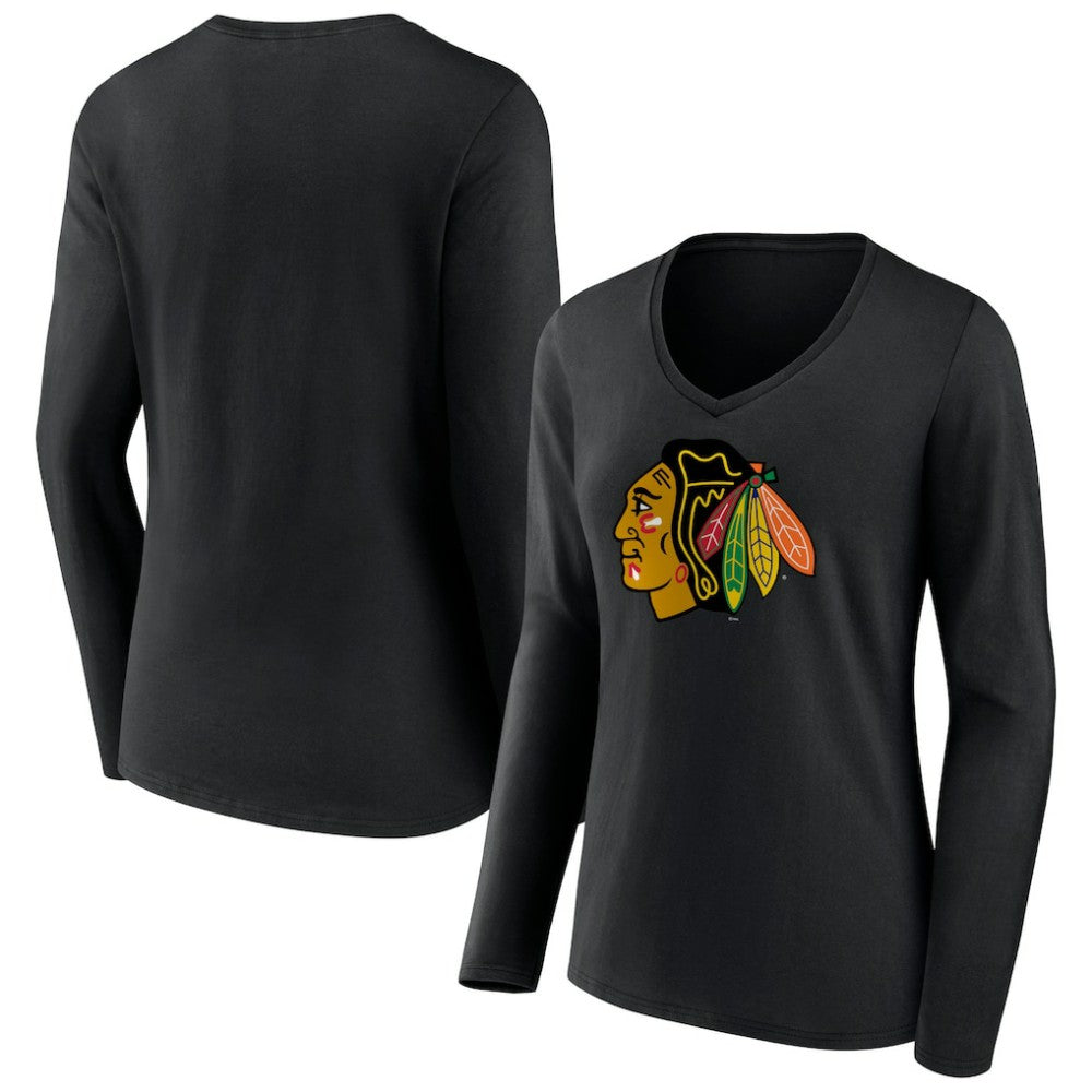 Chicago Blackhawks Women's Primary Team Logo Long Sleeve V-Neck T-Shirt Sale