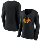 Chicago Blackhawks Women's Primary Team Logo Long Sleeve V-Neck T-Shirt Sale