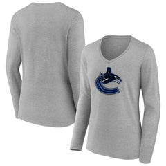 Vancouver Canucks Women's Primary Logo Team Long Sleeve V-Neck T-Shirt On Sale
