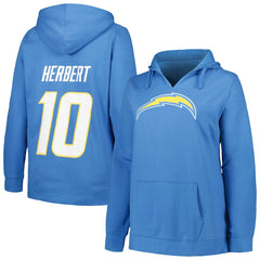 Los Angeles Chargers Justin Herbert Profile Women's Plus Size Player Name & Number Pullover Hoodie