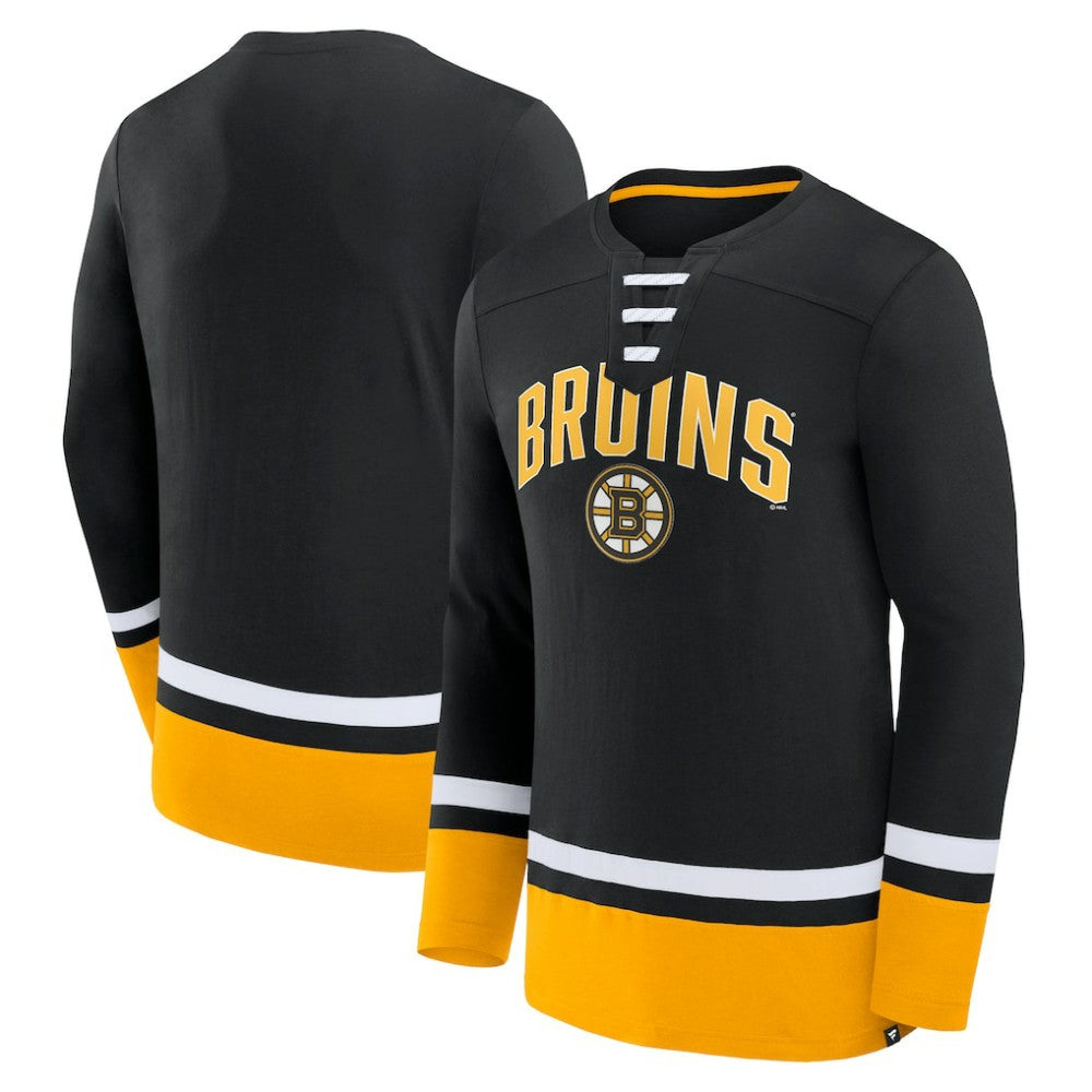 Boston Bruins Fanatics Back Pass Lace-Up Long Sleeve T-Shirt Outlet