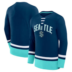 Seattle Kraken Fanatics Back Pass Lace-Up Long Sleeve T-Shirt Outlet