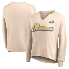 Los Angeles Rams Fanatics Women's Go For It Notch Neck Waffle Knit Lightweight Long Sleeve T-Shirt