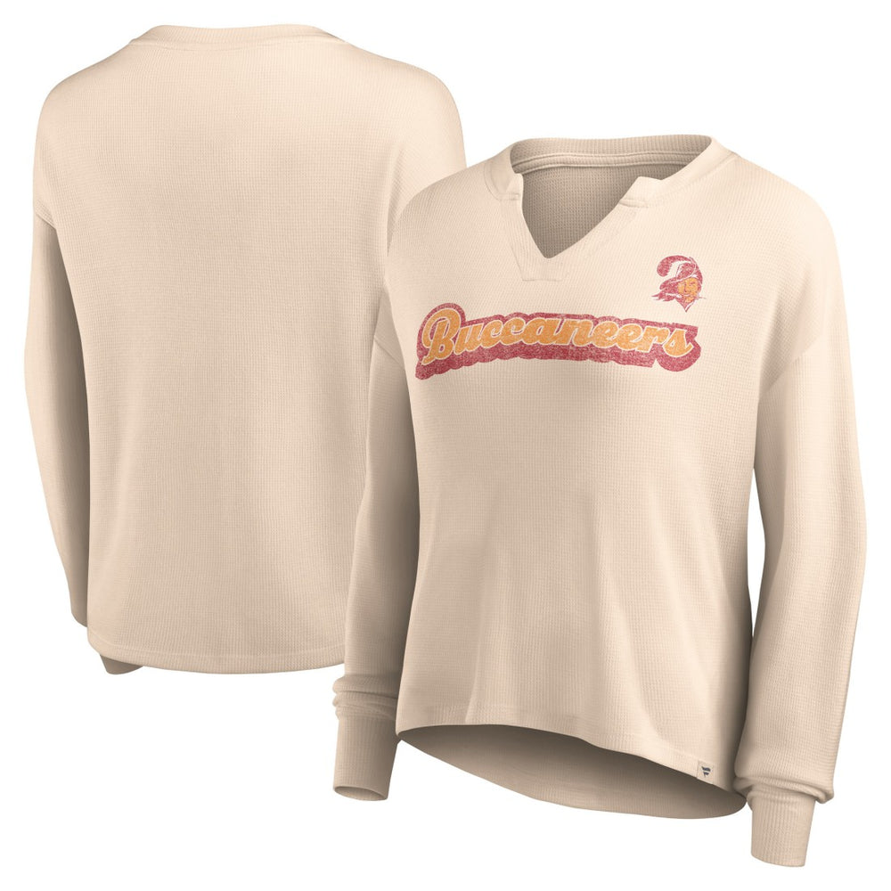 Tampa Bay Buccaneers Fanatics Women's Go For It Notch Neck Waffle Knit Lightweight Long Sleeve T-Shirt