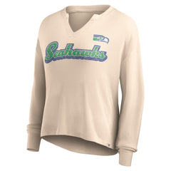 Seattle Seahawks Fanatics Women's Go For It Notch Neck Waffle Knit Lightweight Long Sleeve T-Shirt