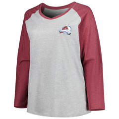 Nathan MacKinnon Colorado Avalanche Fanatics Women's Plus Size Name & Number Raglan Long Sleeve T-Shirt On Sale