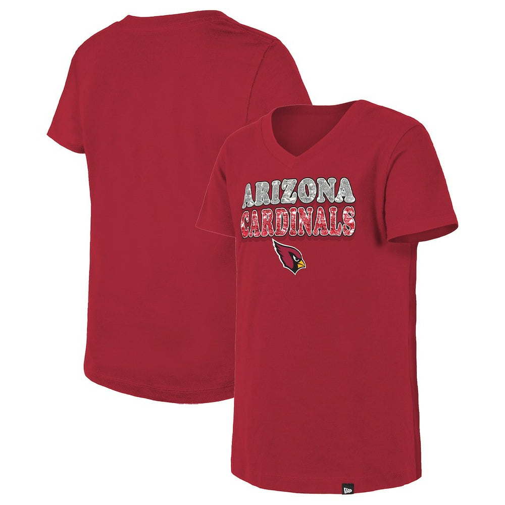 Arizona Cardinals New Era Girls Youth Reverse Sequin V-Neck T-Shirt