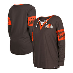 Cleveland Browns New Era Women's Lace-Up Notch Neck Long Sleeve T-Shirt