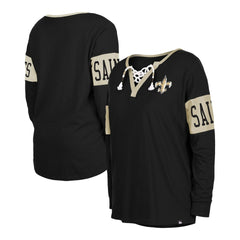 New Orleans Saints New Era Women's Lace-Up Notch Neck Long Sleeve T-Shirt