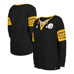 Pittsburgh Steelers New Era Women's Lace-Up Notch Neck Long Sleeve T-Shirt