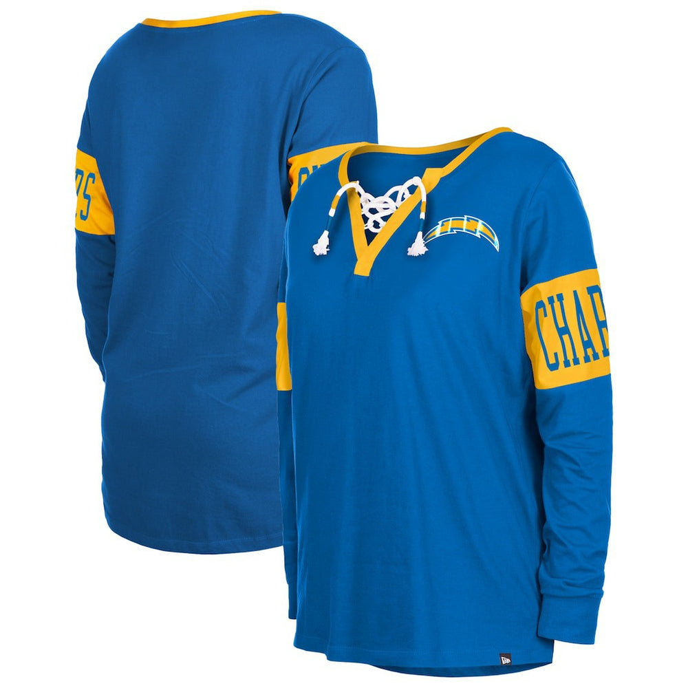 Los Angeles Chargers New Era Women's Lace-Up Notch Neck Long Sleeve T-Shirt