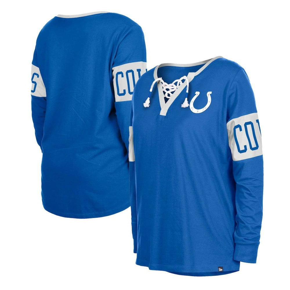 Indianapolis Colts New Era Women's Lace-Up Notch Neck Long Sleeve T-Shirt