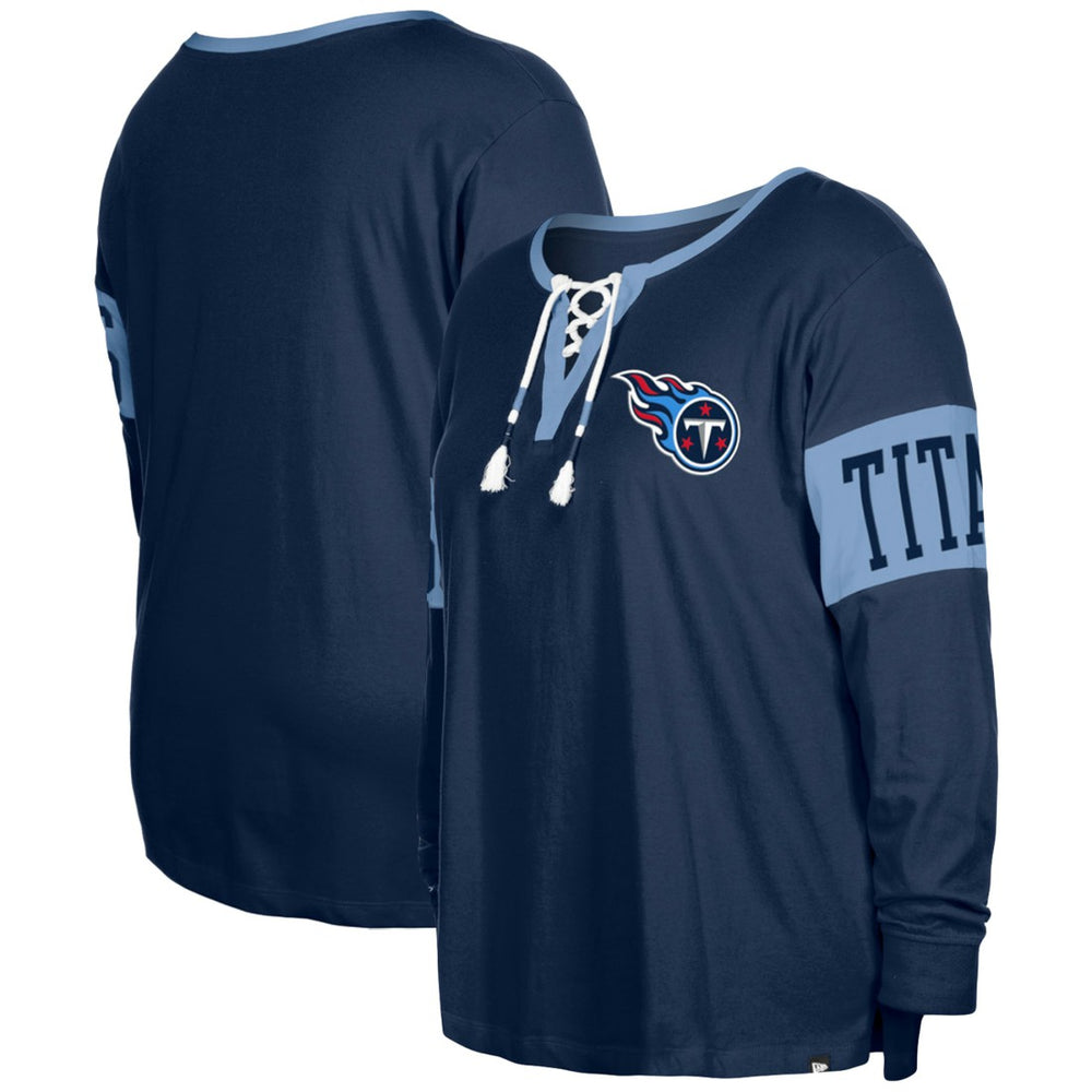 Tennessee Titans New Era Women's Plus Size Lace-Up Notch Neck Long Sleeve T-Shirt