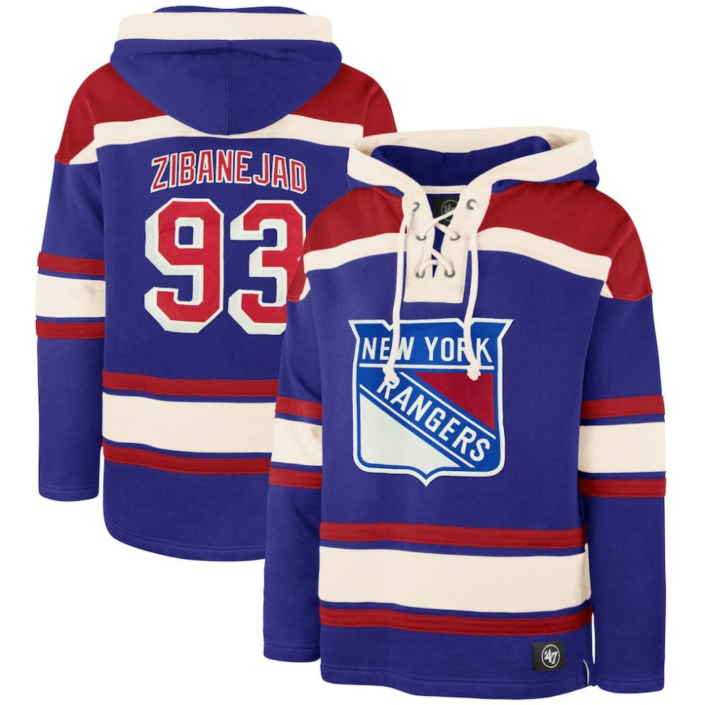 Mika Zibanejad New York Rangers '47 Player Name & Number Lacer Pullover Hoodie Outlet
