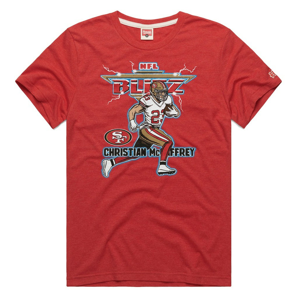 San Francisco 49ers Christian McCaffrey Homage Unisex NFL Blitz Player Tri-Blend T-Shirt