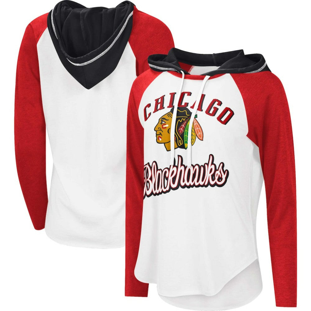 Chicago Blackhawks G-III 4Her by Carl Banks Women's MVP Raglan Lightweight Hooded T-Shirt On Sale