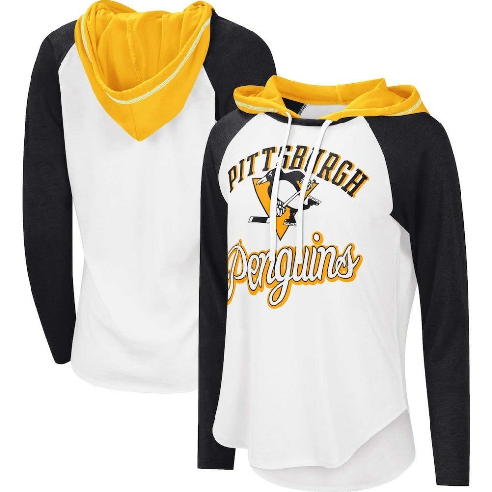 Pittsburgh Penguins G-III 4Her by Carl Banks Women's MVP Raglan Lightweight Hooded T-Shirt For Sale