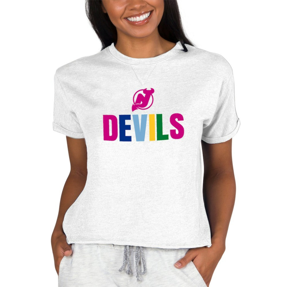 New Jersey Devils Concepts Sport Women's Tri-Blend Mainstream Terry Short Sleeve Sweatshirt Top Discount