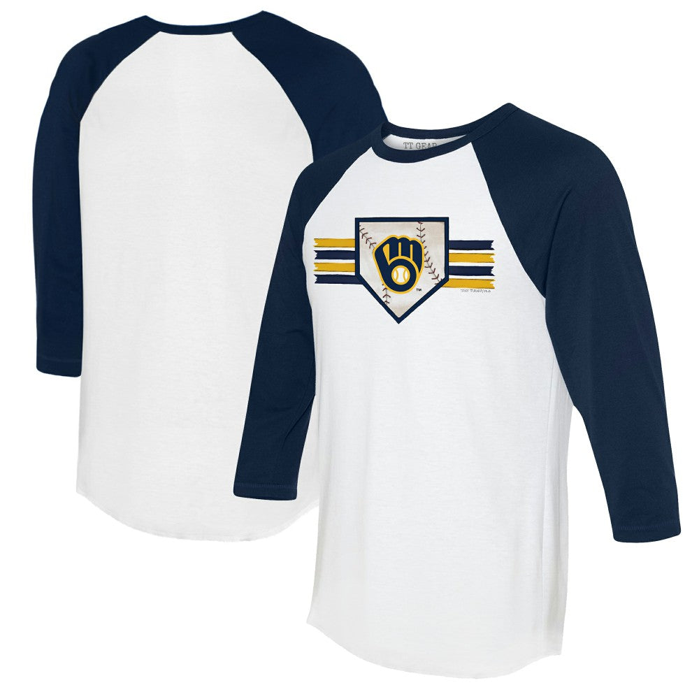 Milwaukee Brewers Tiny Turnip Women's Base Stripe 3/4-Sleeve Raglan T-Shirt | MLB Sale