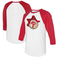 Philadelphia Phillies Tiny Turnip Women's Baseball Bow 3/4-Sleeve Raglan T-Shirt | MLB On Sale