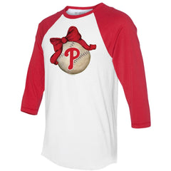 Philadelphia Phillies Tiny Turnip Women's Baseball Bow 3/4-Sleeve Raglan T-Shirt | MLB On Sale