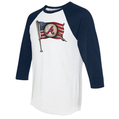 Atlanta Braves Tiny Turnip Women's Baseball Flag 3/4-Sleeve Raglan T-Shirt | MLB On Sale