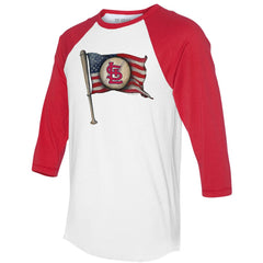St. Louis Cardinals Tiny Turnip Women's Baseball Flag 3/4-Sleeve Raglan T-Shirt | MLB On Sale