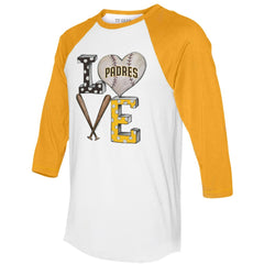 San Diego Padres Tiny Turnip Women's Baseball Love Raglan 3/4-Sleeve T-Shirt | MLB For sale