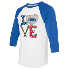 Chicago Cubs Tiny Turnip Women's Baseball Love Raglan 3/4-Sleeve T-Shirt | MLB US
