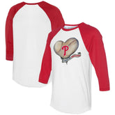 Philadelphia Phillies Tiny Turnip Women's Heart Banner 3/4-Sleeve Raglan T-Shirt | MLB US