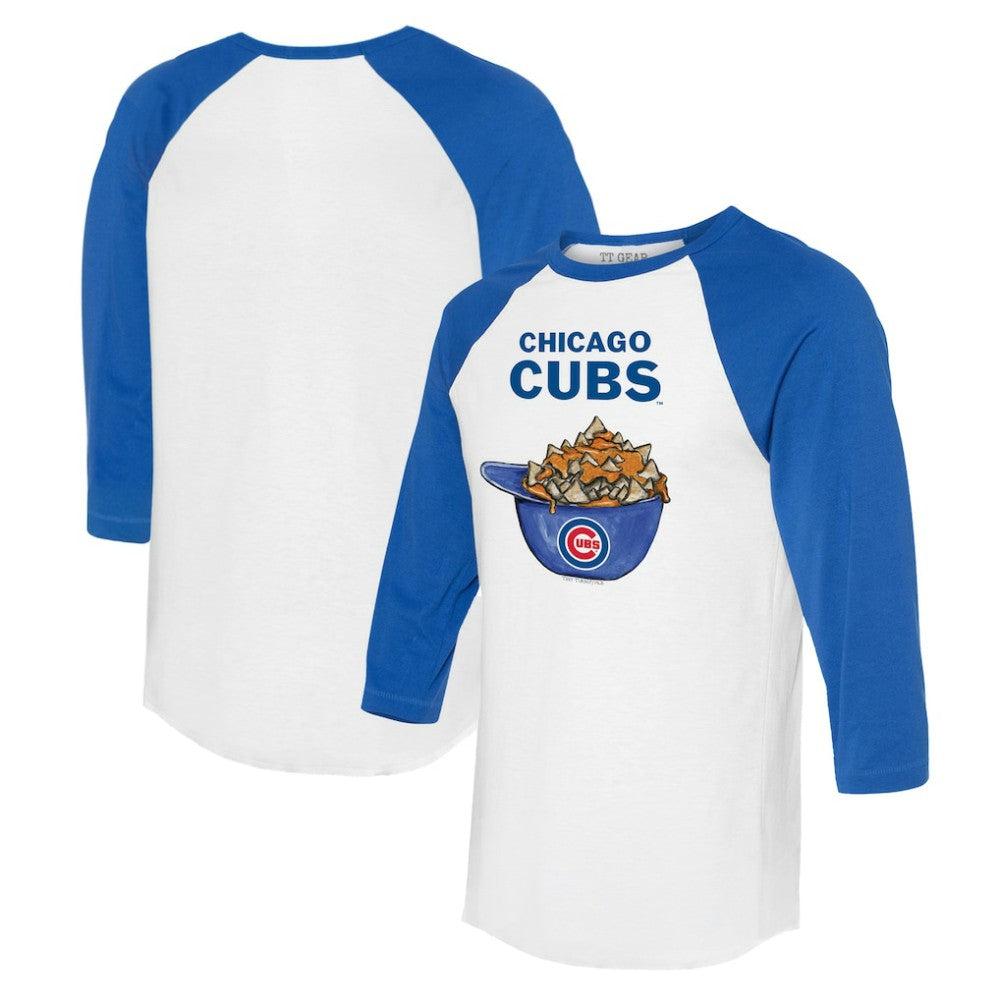 Chicago Cubs Tiny Turnip Women's Nacho Helmet 3/4-Sleeve Raglan T-Shirt | MLB New