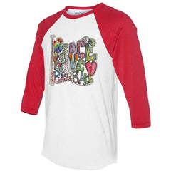 Philadelphia Phillies Tiny Turnip Women's Peace Love Baseball 3/4-Sleeve Raglan T-Shirt | MLB On Sale
