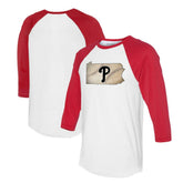 Philadelphia Phillies Tiny Turnip Unisex State Outline 3/4-Sleeve Raglan T-Shirt | MLB For sale
