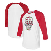 Boston Red Sox Tiny Turnip Unisex Sugar Skull 3/4-Sleeve Raglan T-Shirt | MLB For sale