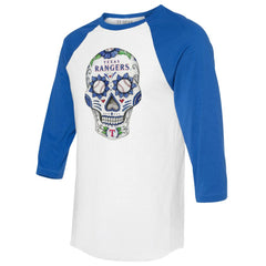 Texas Rangers Tiny Turnip Unisex Sugar Skull 3/4-Sleeve Raglan T-Shirt | MLB New