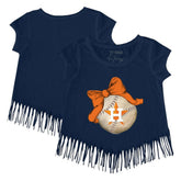 Houston Astros Tiny Turnip Girls Youth Baseball Bow Fringe T-Shirt | MLB On Sale