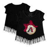 Arizona Diamondbacks Tiny Turnip Girls Youth Baseball Bow Fringe T-Shirt | MLB New