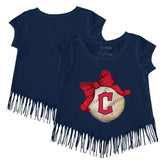 Cleveland Guardians Tiny Turnip Girls Youth Baseball Bow Fringe T-Shirt | MLB Shop