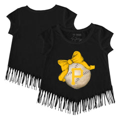 Pittsburgh Pirates Tiny Turnip Girls Youth Baseball Bow Fringe T-Shirt | MLB Sale