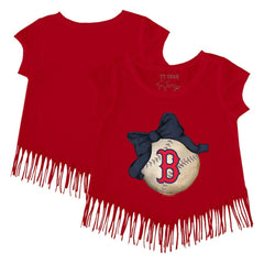Boston Red Sox Tiny Turnip Girls Youth Baseball Bow Fringe T-Shirt | MLB Sale
