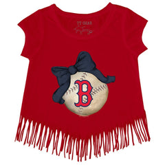 Boston Red Sox Tiny Turnip Girls Youth Baseball Bow Fringe T-Shirt | MLB Sale