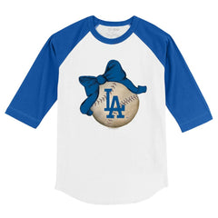 Los Angeles Dodgers Tiny Turnip Youth Baseball Bow 3/4-Sleeve Raglan T-Shirt | MLB Discount